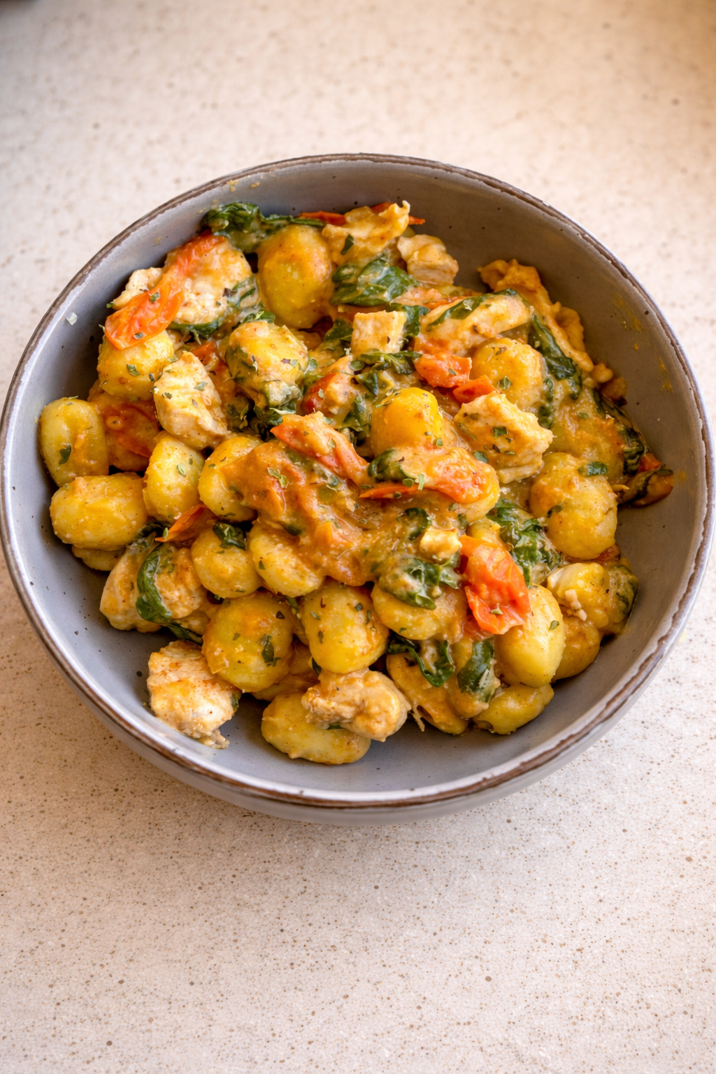Ñoquis cremosos con pollo y espinacas — NutriPolo